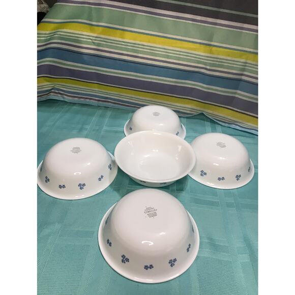 Correlle White Blue Cereal Bowls set of 5 - Picture 1 of 2